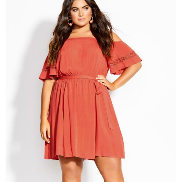 CITY CHIC Rust Cold-Shoulder Dress - Plus Size 24 NWOT - Picture 2 of 9